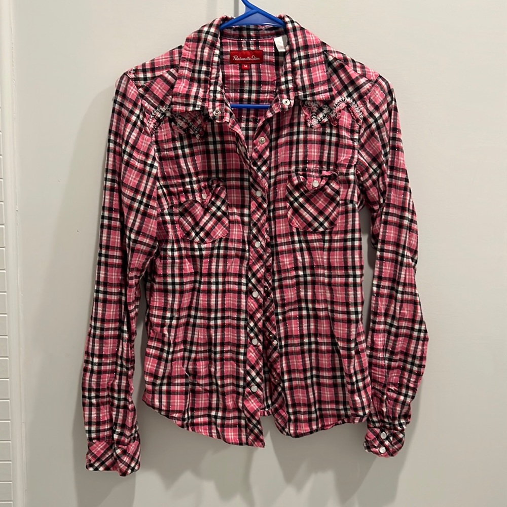 Cute black and pink panhandle slim button down shirt gently worn